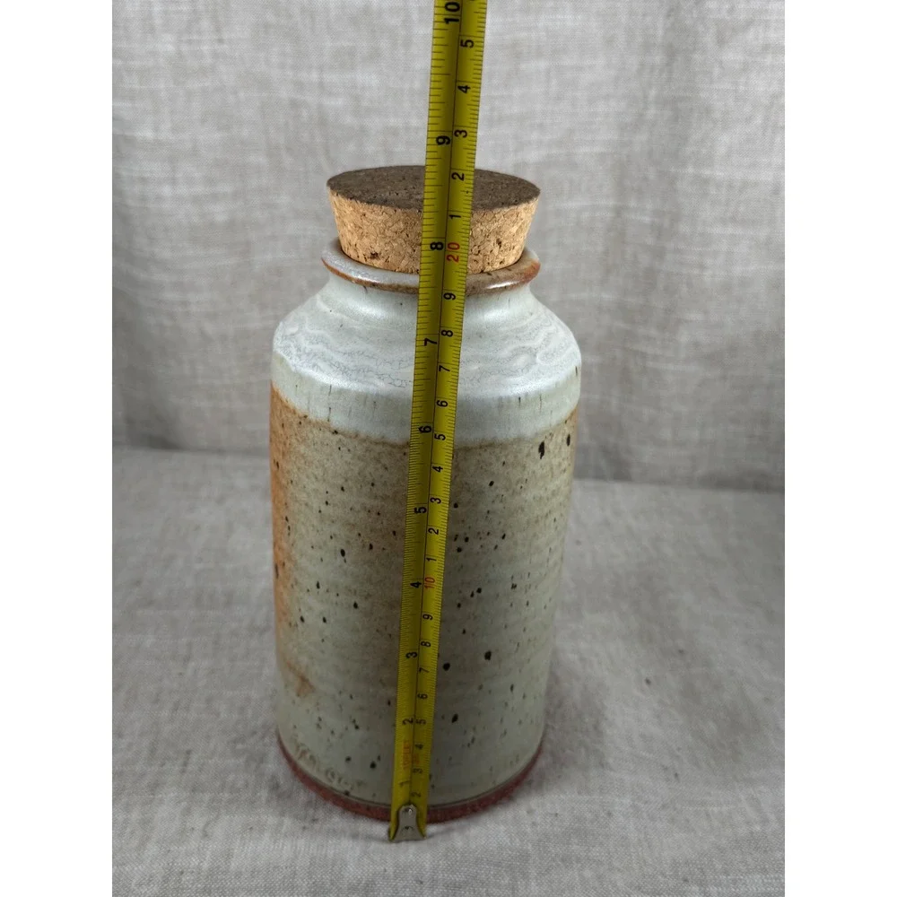 Studio Pottery Canister Good Vintage Signed Stoneware Jar with Cork Stopper